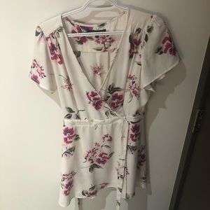 Dynamite wrap dress. Size large in a white and pink floral pattern